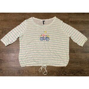 Casey Key Women’s Plus Blue Striped Flamingo Top Blouse 1/2 Sleeve Size 3X